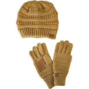imageUnisex Soft Stretch Cable Knit Beanie and AntiSlip Touchscreen Gloves 2 Pc SetGolden Walnut