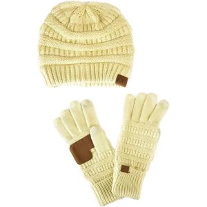 imageUnisex Soft Stretch Cable Knit Beanie and AntiSlip Touchscreen Gloves 2 Pc SetLemonade