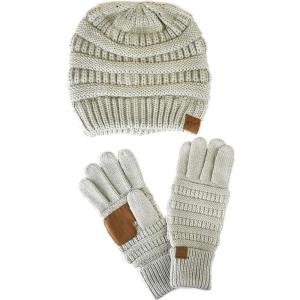 imageUnisex Soft Stretch Cable Knit Beanie and AntiSlip Touchscreen Gloves 2 Pc SetMercury