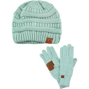imageUnisex Soft Stretch Cable Knit Beanie and AntiSlip Touchscreen Gloves 2 Pc SetMint