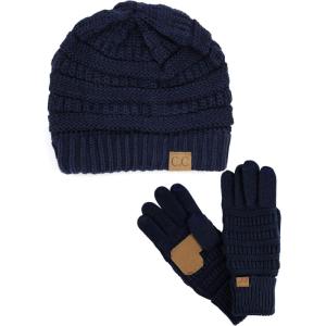 imageUnisex Soft Stretch Cable Knit Beanie and AntiSlip Touchscreen Gloves 2 Pc SetNavy