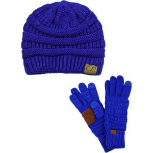 imageUnisex Soft Stretch Cable Knit Beanie and AntiSlip Touchscreen Gloves 2 Pc SetRoyal