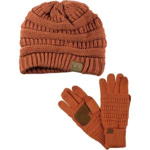 imageUnisex Soft Stretch Cable Knit Beanie and AntiSlip Touchscreen Gloves 2 Pc SetRust