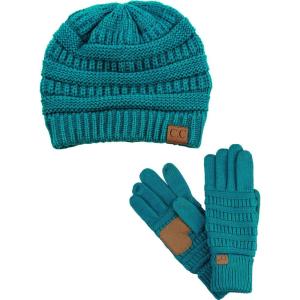 imageUnisex Soft Stretch Cable Knit Beanie and AntiSlip Touchscreen Gloves 2 Pc SetTeal