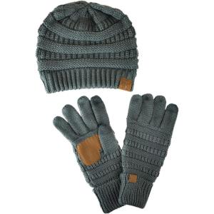 imageUnisex Soft Stretch Cable Knit Beanie and AntiSlip Touchscreen Gloves 2 Pc SetTeal Grey