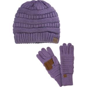 imageUnisex Soft Stretch Cable Knit Beanie and AntiSlip Touchscreen Gloves 2 Pc SetViolet