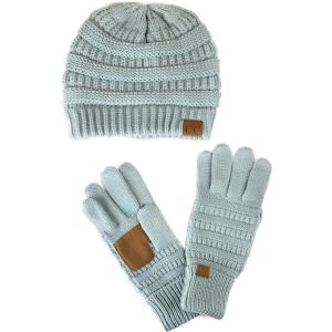 imageUnisex Soft Stretch Cable Knit Beanie and AntiSlip Touchscreen Gloves 2 Pc SetWinter Mint