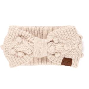 imageWinter CC Confetti Warm Fuzzy Fleece Lined Thick Knit Headband Headwrap Hat Cap2ply Handmade Bobble Beige