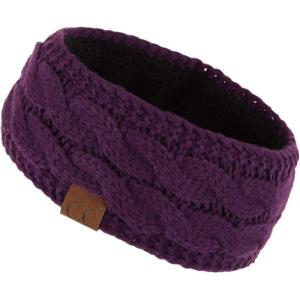 imageWinter CC Confetti Warm Fuzzy Fleece Lined Thick Knit Headband Headwrap Hat CapSolid Dk Purple