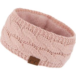 imageWinter CC Confetti Warm Fuzzy Fleece Lined Thick Knit Headband Headwrap Hat CapSolid Indi Pink