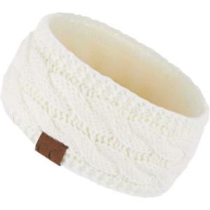 imageWinter CC Confetti Warm Fuzzy Fleece Lined Thick Knit Headband Headwrap Hat CapSolid Ivory