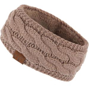 imageWinter CC Confetti Warm Fuzzy Fleece Lined Thick Knit Headband Headwrap Hat CapSolid Taupe