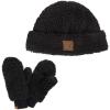 imageCC Women Fuzzy Lined Sherpa Cuff Warm Winter Beanie and Mitten SetBlack