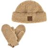 imageCC Women Fuzzy Lined Sherpa Cuff Warm Winter Beanie and Mitten SetDk Camel