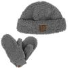 imageCC Women Fuzzy Lined Sherpa Cuff Warm Winter Beanie and Mitten SetGrey