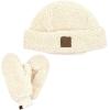 imageCC Women Fuzzy Lined Sherpa Cuff Warm Winter Beanie and Mitten SetIvory