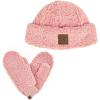 imageCC Women Fuzzy Lined Sherpa Cuff Warm Winter Beanie and Mitten SetRose