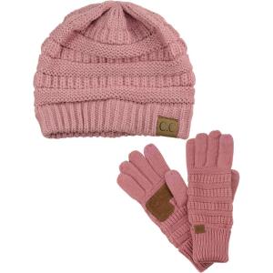 imageCC Unisex Soft Stretch Cable Knit Beanie and AntiSlip Touchscreen Gloves 2 Pc Set Mauve