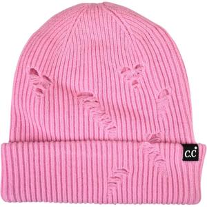 imageCC Unisex Plain Cuff Skull Cap Winter Knit Beanie HatDistressed Pink
