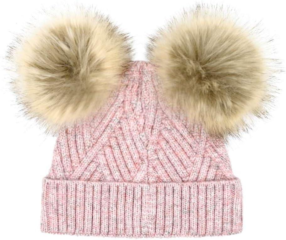imageCC Kids Babies Soft Stretch Cable Knit Faux Fur Pom Pom Beanie HatCriss Cross Rose Mix