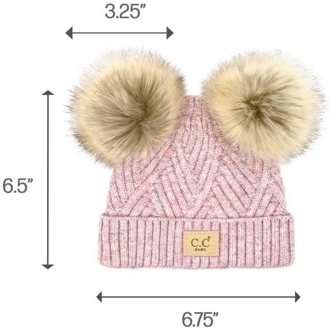 imageCC Kids Babies Soft Stretch Cable Knit Faux Fur Pom Pom Beanie HatCriss Cross Rose Mix