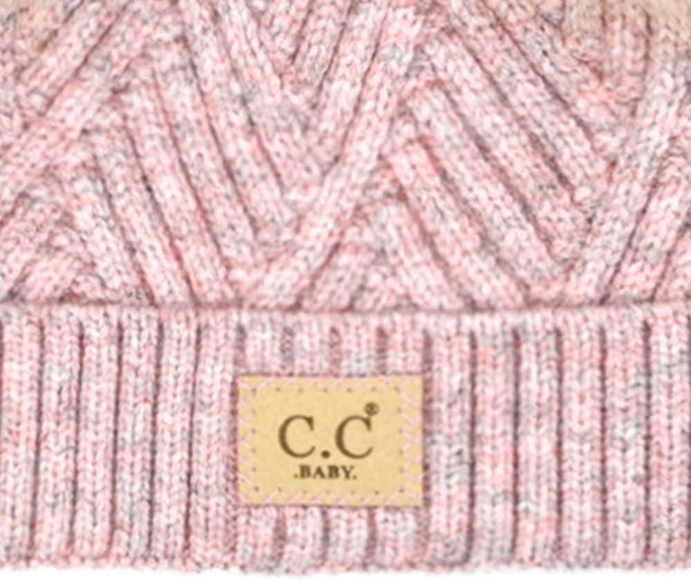 imageCC Kids Babies Soft Stretch Cable Knit Faux Fur Pom Pom Beanie HatCriss Cross Rose Mix