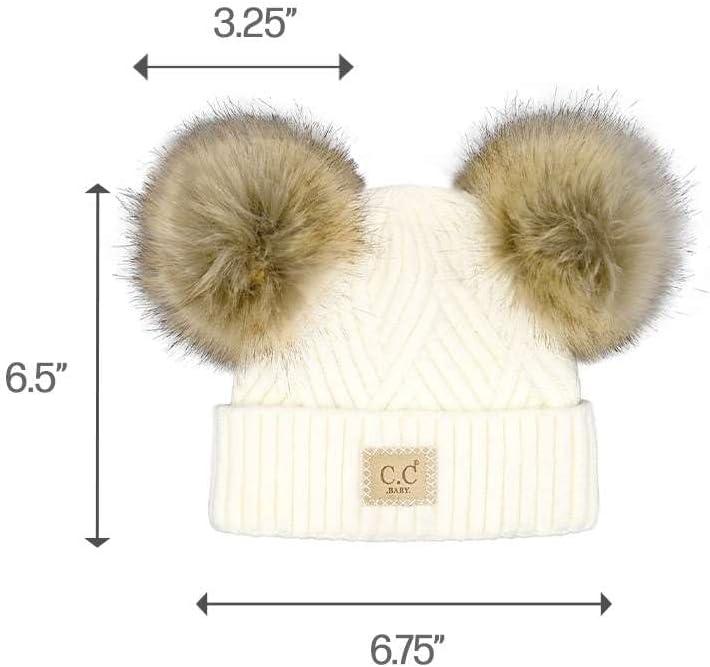 imageCC Kids Babies Soft Stretch Cable Knit Faux Fur Pom Pom Beanie HatCriss Cross White