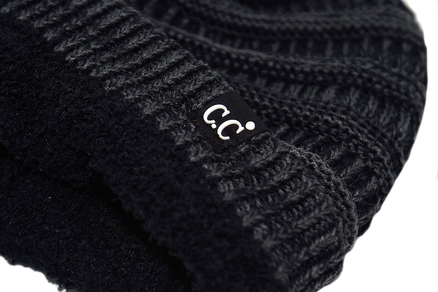 imageCC Winter Oversized Beanie Hat with Fuzzy Lining  Thick Knit Thermal Beanie for Cold Weather Soft Warm Fleece Lined Cap2 Tone Black  Charcoal