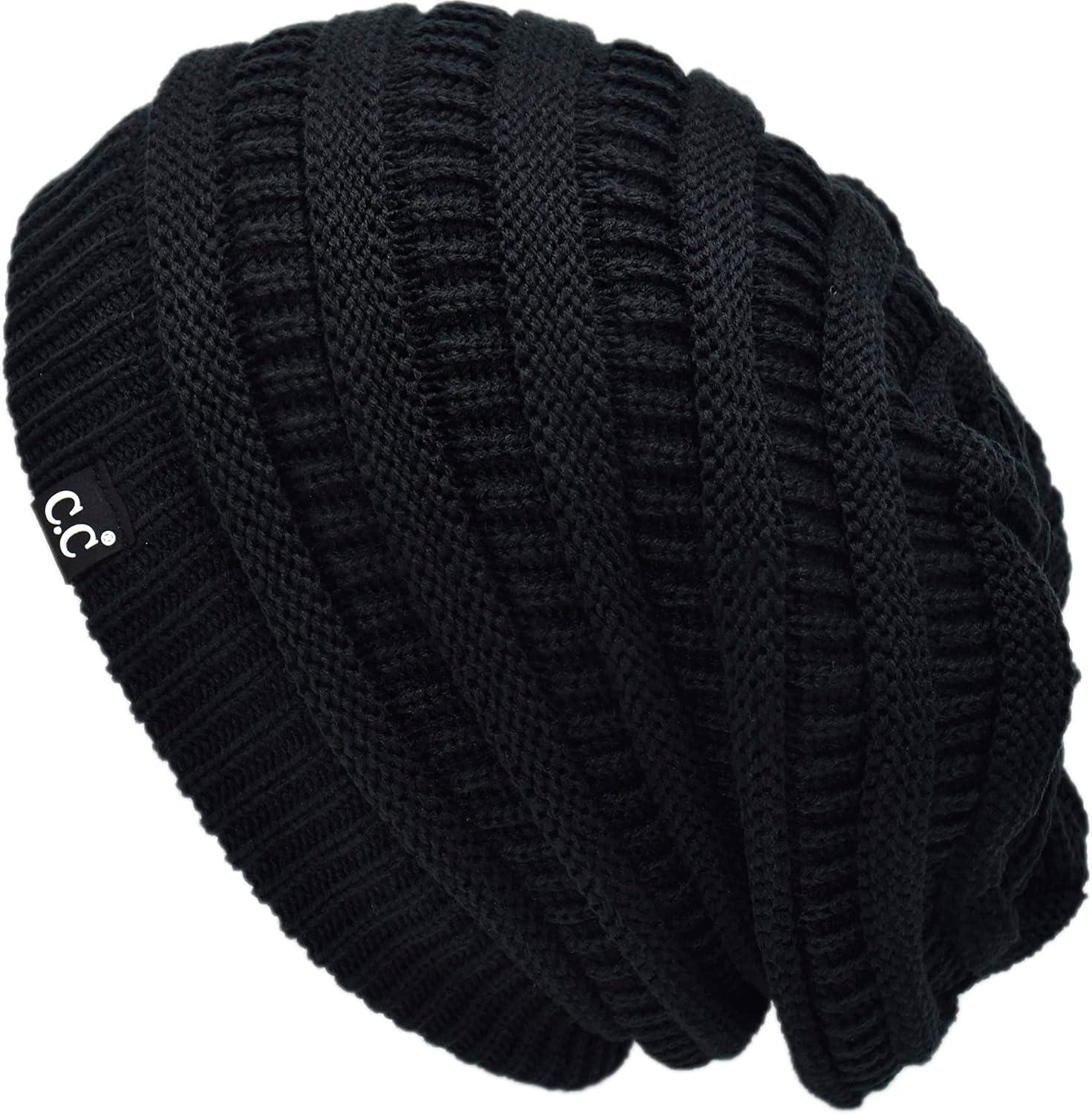 imageCC Winter Oversized Beanie Hat with Fuzzy Lining  Thick Knit Thermal Beanie for Cold Weather Soft Warm Fleece Lined CapBlack