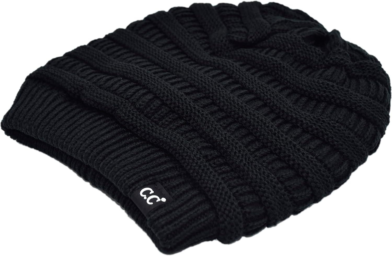 imageCC Winter Oversized Beanie Hat with Fuzzy Lining  Thick Knit Thermal Beanie for Cold Weather Soft Warm Fleece Lined CapBlack