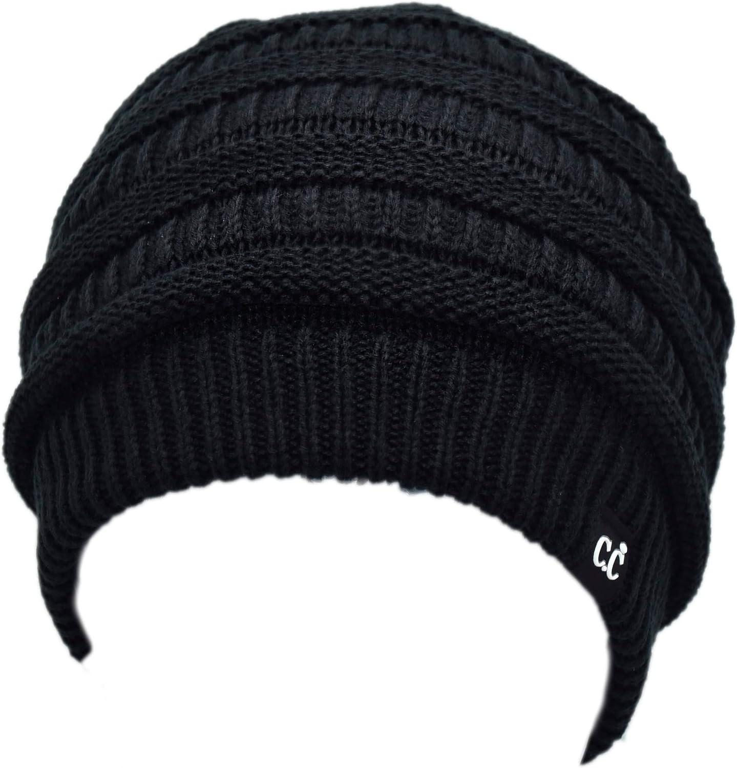 imageCC Winter Oversized Beanie Hat with Fuzzy Lining  Thick Knit Thermal Beanie for Cold Weather Soft Warm Fleece Lined CapBlack