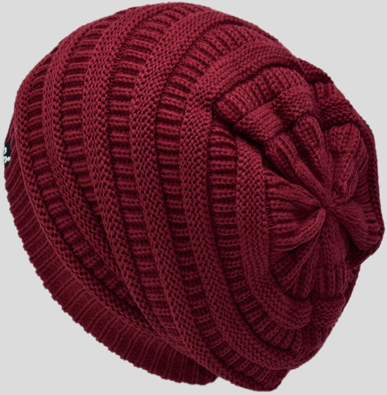imageCC Winter Oversized Beanie Hat with Fuzzy Lining  Thick Knit Thermal Beanie for Cold Weather Soft Warm Fleece Lined CapBurgundy