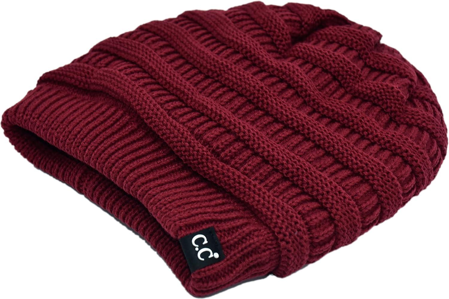 imageCC Winter Oversized Beanie Hat with Fuzzy Lining  Thick Knit Thermal Beanie for Cold Weather Soft Warm Fleece Lined CapBurgundy