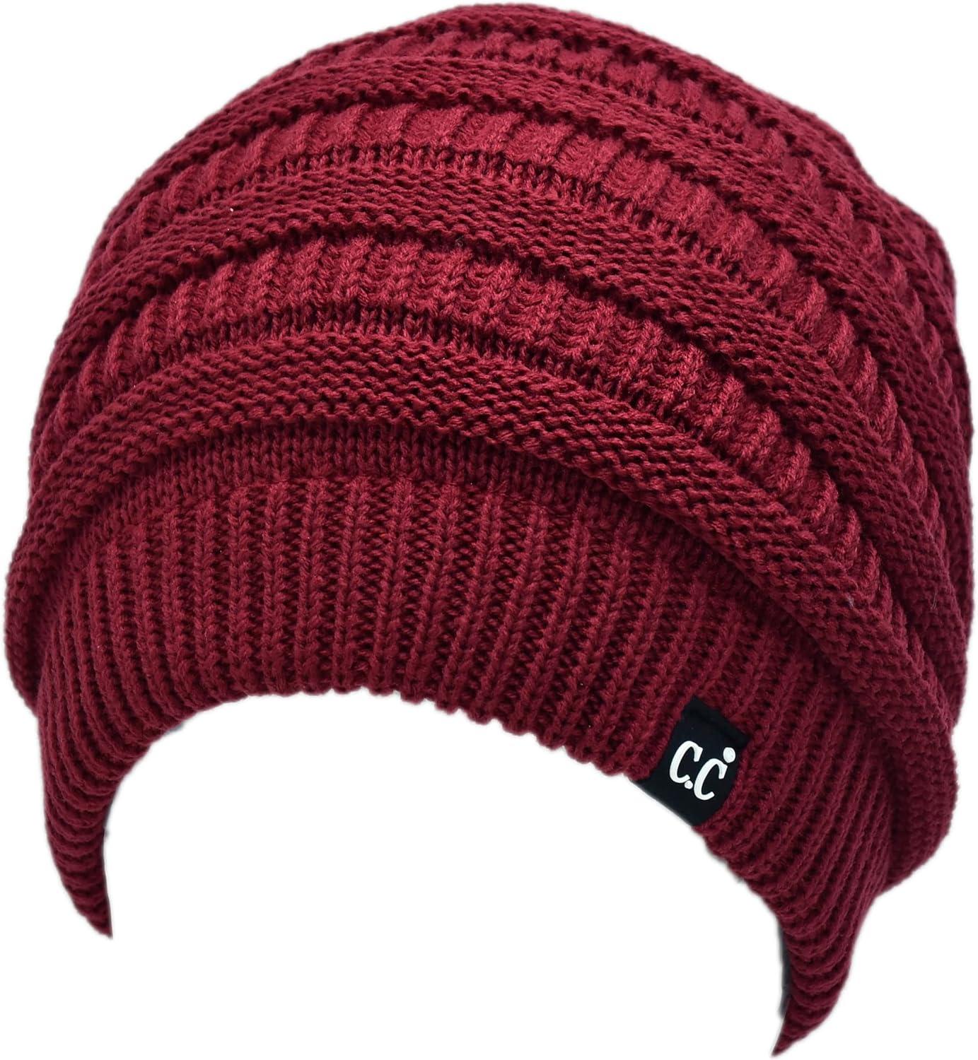 imageCC Winter Oversized Beanie Hat with Fuzzy Lining  Thick Knit Thermal Beanie for Cold Weather Soft Warm Fleece Lined CapBurgundy