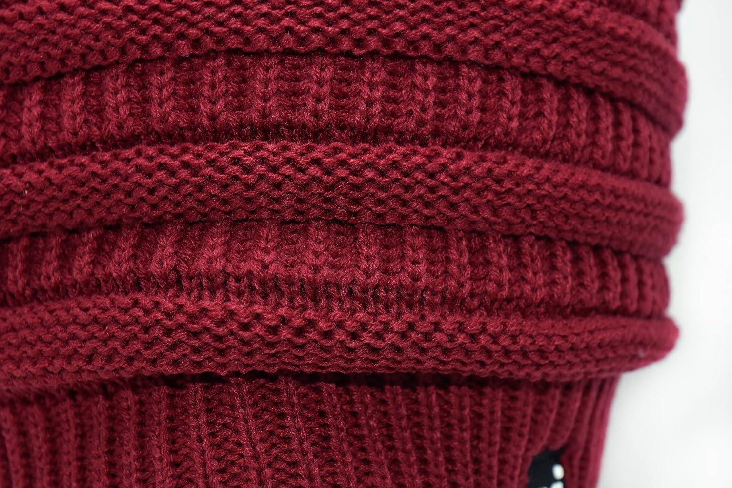 imageCC Winter Oversized Beanie Hat with Fuzzy Lining  Thick Knit Thermal Beanie for Cold Weather Soft Warm Fleece Lined CapBurgundy