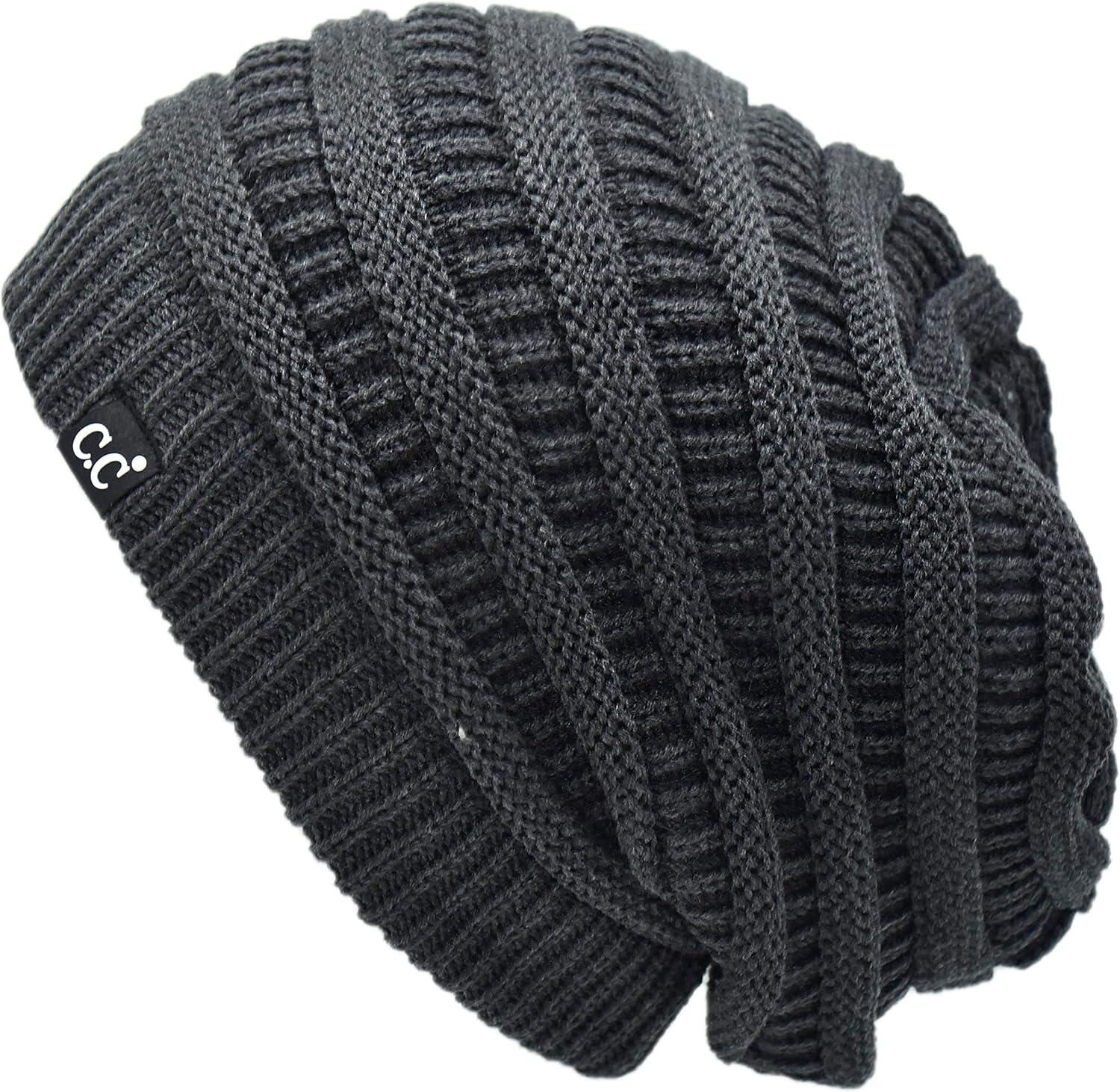 imageCC Winter Oversized Beanie Hat with Fuzzy Lining  Thick Knit Thermal Beanie for Cold Weather Soft Warm Fleece Lined CapCharcoal Grey