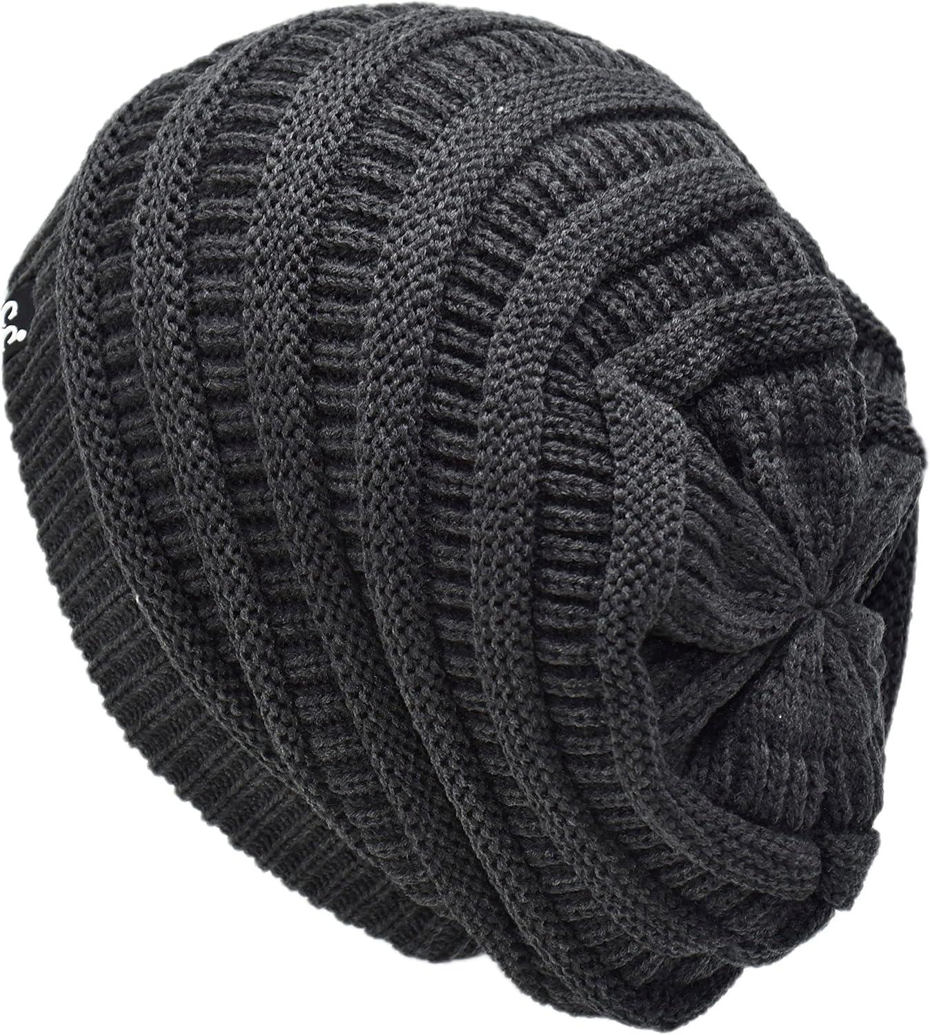 imageCC Winter Oversized Beanie Hat with Fuzzy Lining  Thick Knit Thermal Beanie for Cold Weather Soft Warm Fleece Lined CapCharcoal Grey