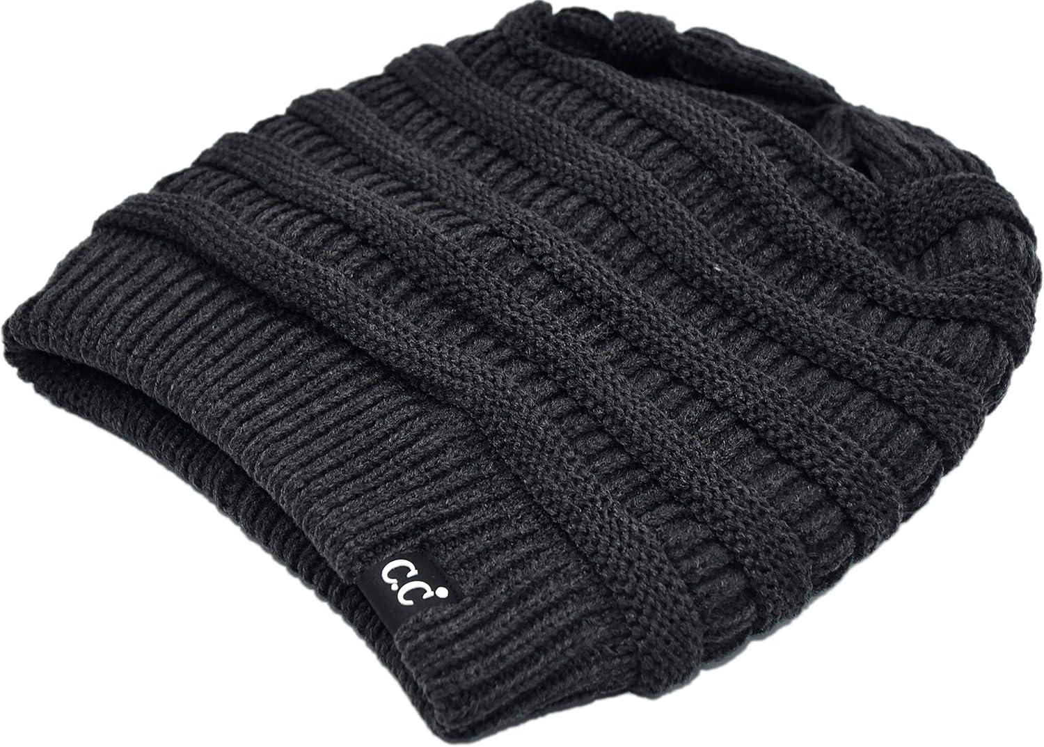 imageCC Winter Oversized Beanie Hat with Fuzzy Lining  Thick Knit Thermal Beanie for Cold Weather Soft Warm Fleece Lined CapCharcoal Grey