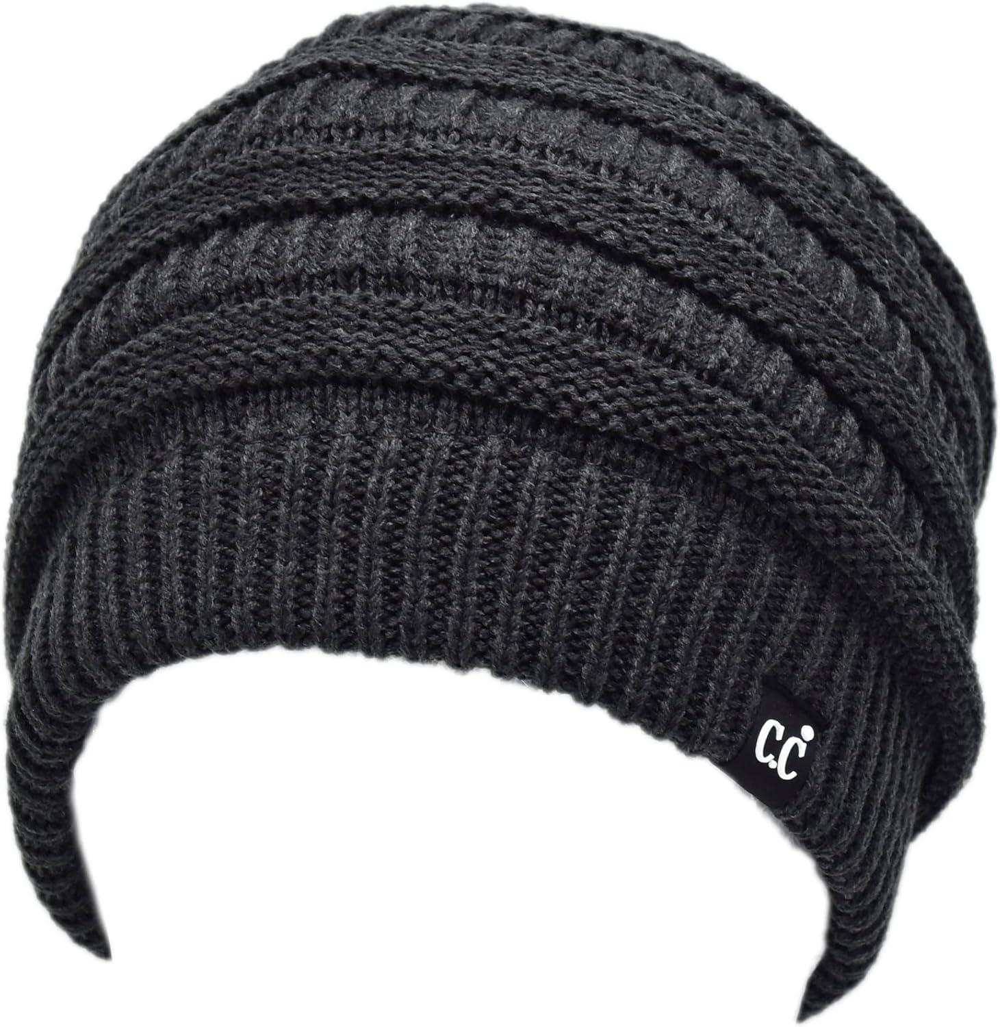 imageCC Winter Oversized Beanie Hat with Fuzzy Lining  Thick Knit Thermal Beanie for Cold Weather Soft Warm Fleece Lined CapCharcoal Grey