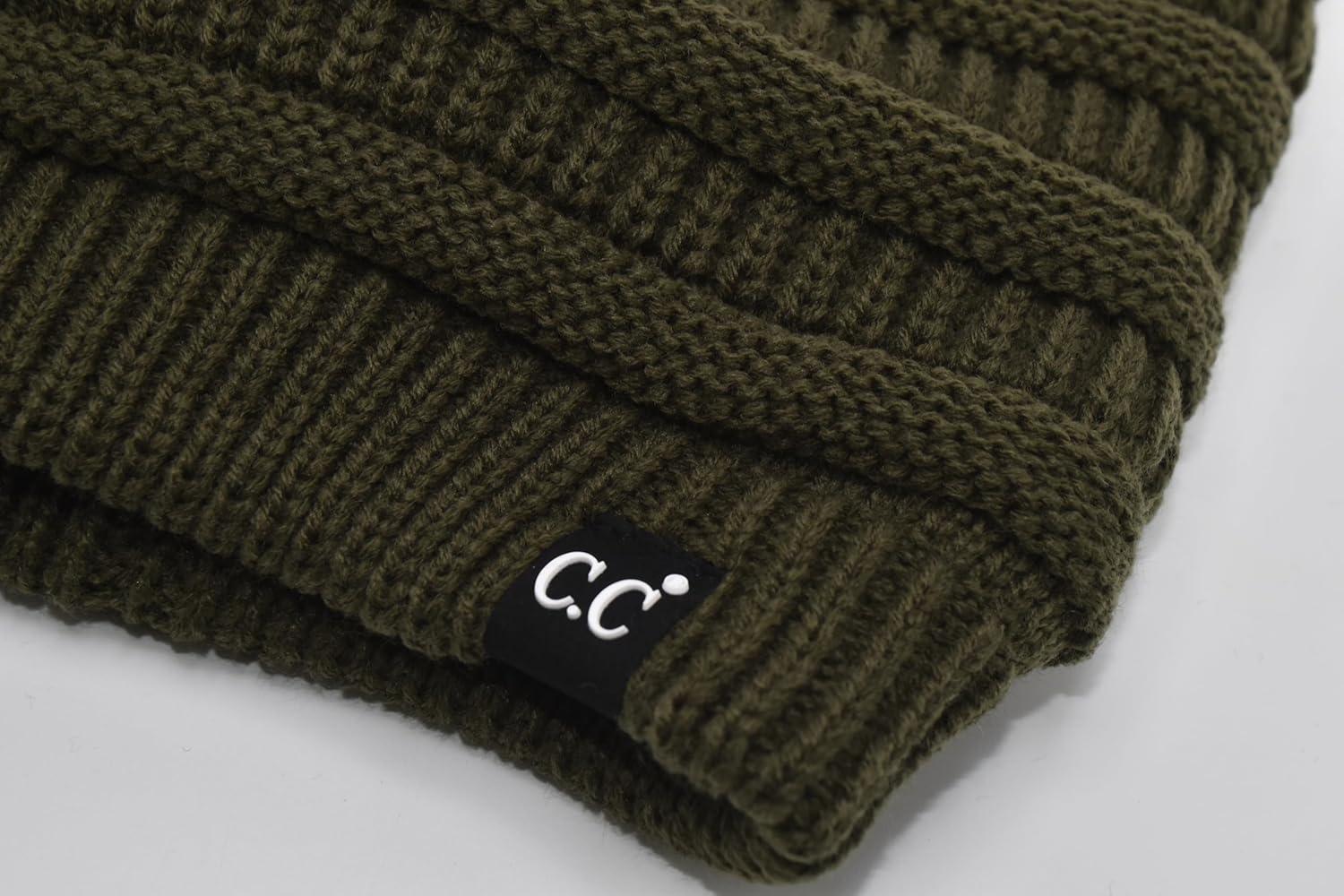 imageCC Winter Oversized Beanie Hat with Fuzzy Lining  Thick Knit Thermal Beanie for Cold Weather Soft Warm Fleece Lined CapDark Green