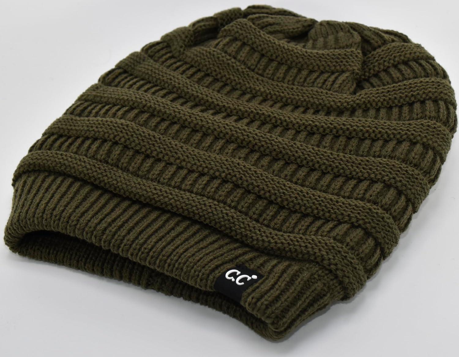 imageCC Winter Oversized Beanie Hat with Fuzzy Lining  Thick Knit Thermal Beanie for Cold Weather Soft Warm Fleece Lined CapDark Green
