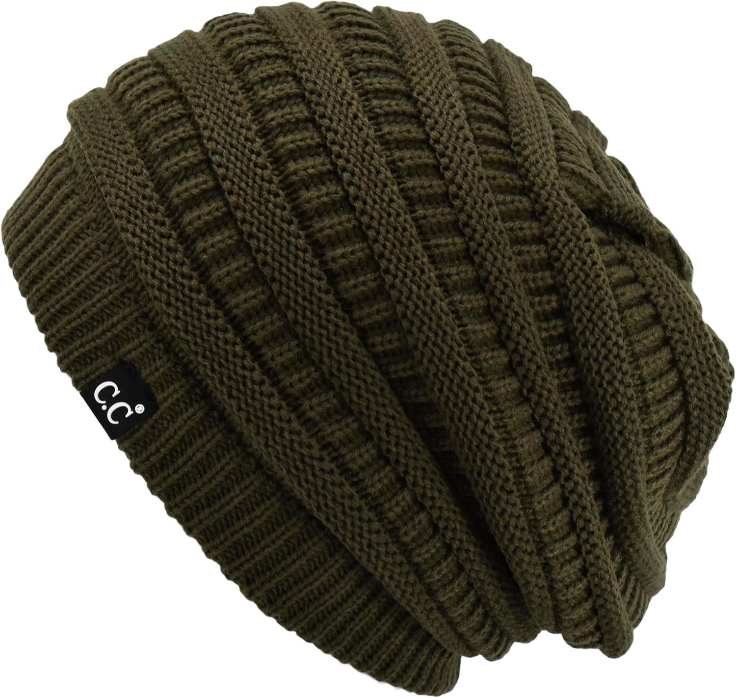imageCC Winter Oversized Beanie Hat with Fuzzy Lining  Thick Knit Thermal Beanie for Cold Weather Soft Warm Fleece Lined CapDark Green