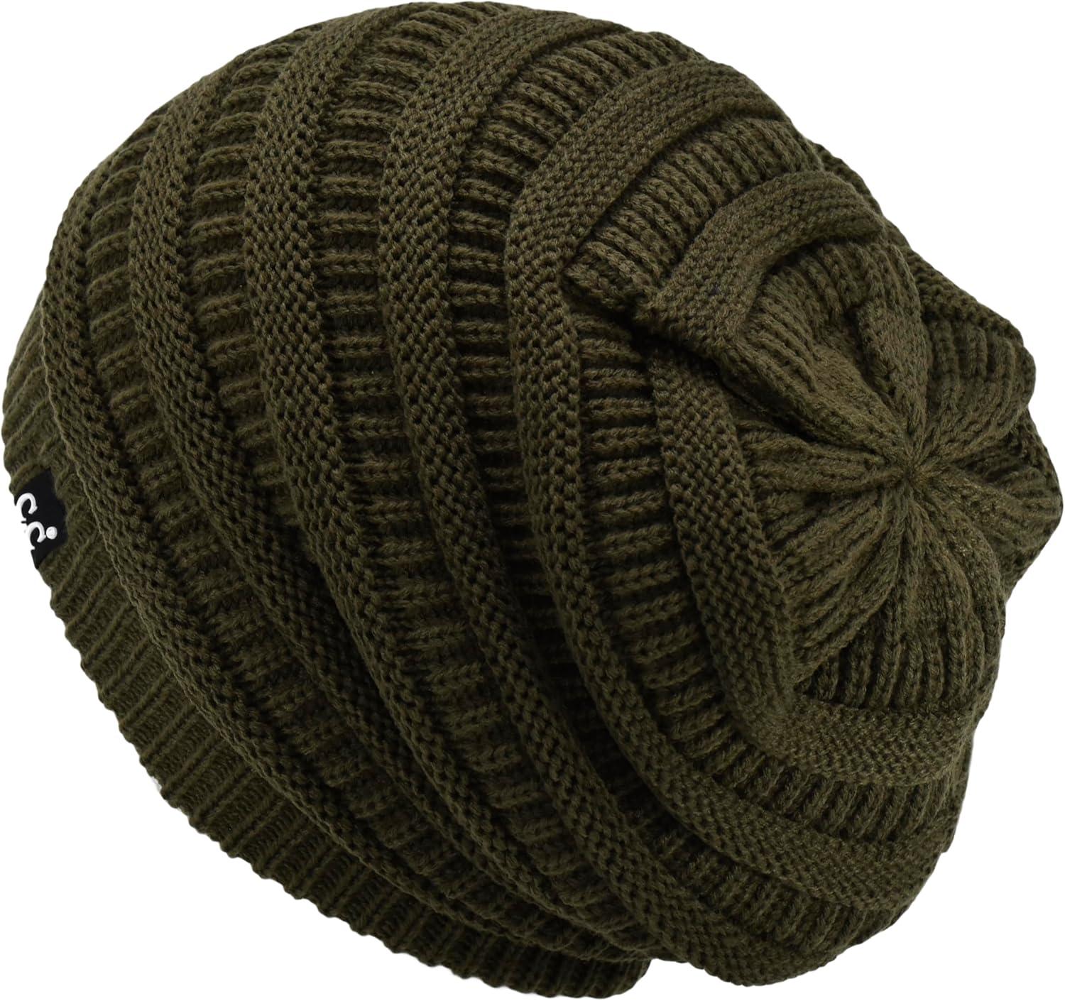 imageCC Winter Oversized Beanie Hat with Fuzzy Lining  Thick Knit Thermal Beanie for Cold Weather Soft Warm Fleece Lined CapDark Green