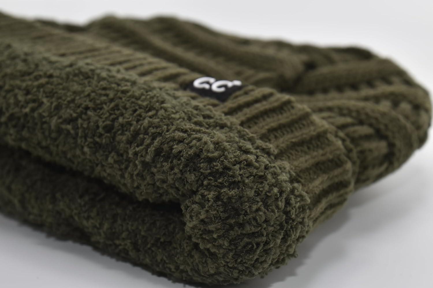imageCC Winter Oversized Beanie Hat with Fuzzy Lining  Thick Knit Thermal Beanie for Cold Weather Soft Warm Fleece Lined CapDark Green