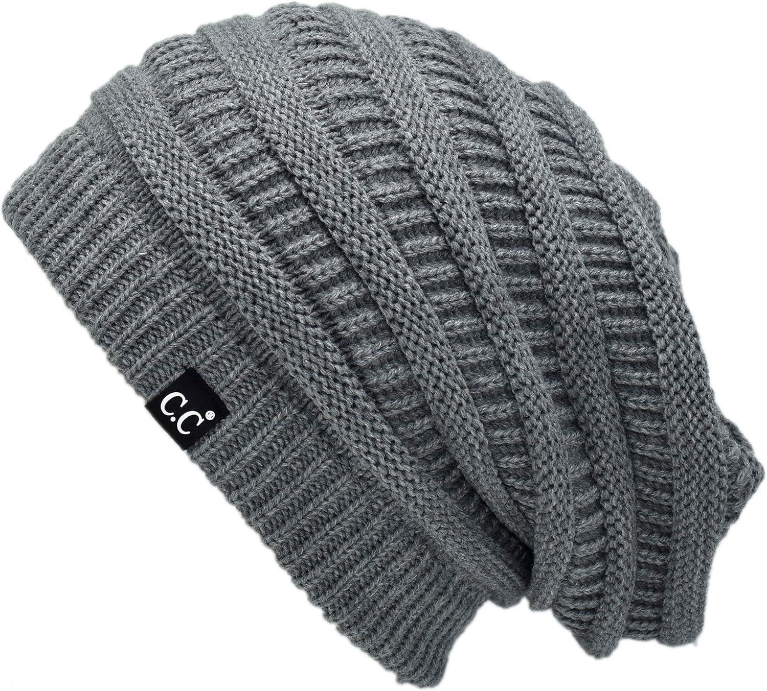 imageCC Winter Oversized Beanie Hat with Fuzzy Lining  Thick Knit Thermal Beanie for Cold Weather Soft Warm Fleece Lined CapLight Melange Grey
