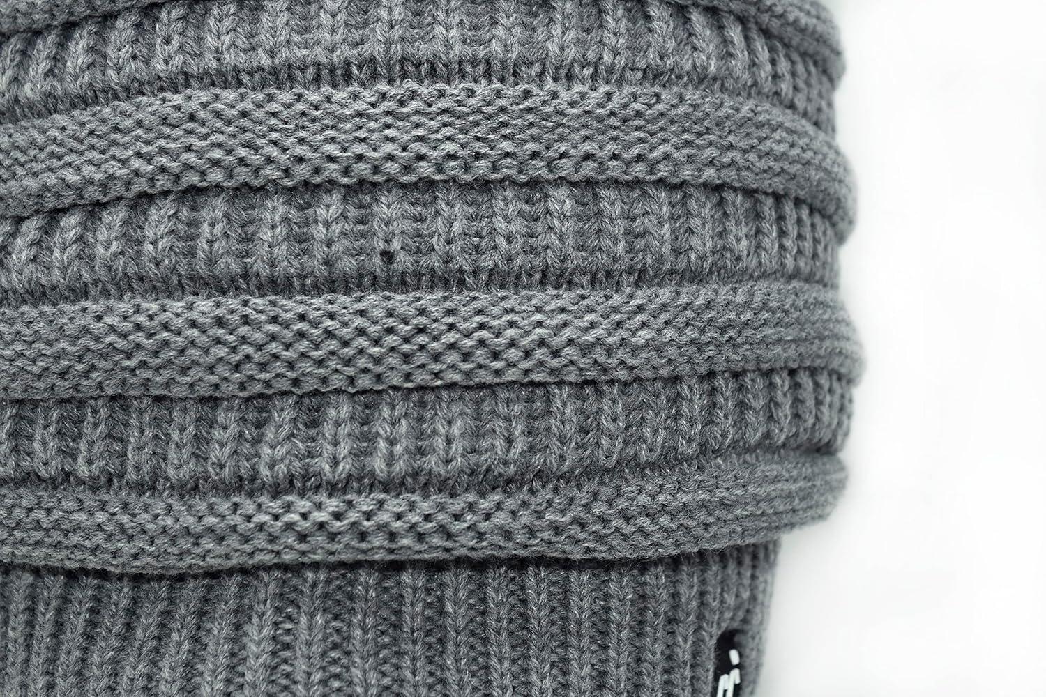 imageCC Winter Oversized Beanie Hat with Fuzzy Lining  Thick Knit Thermal Beanie for Cold Weather Soft Warm Fleece Lined CapLight Melange Grey