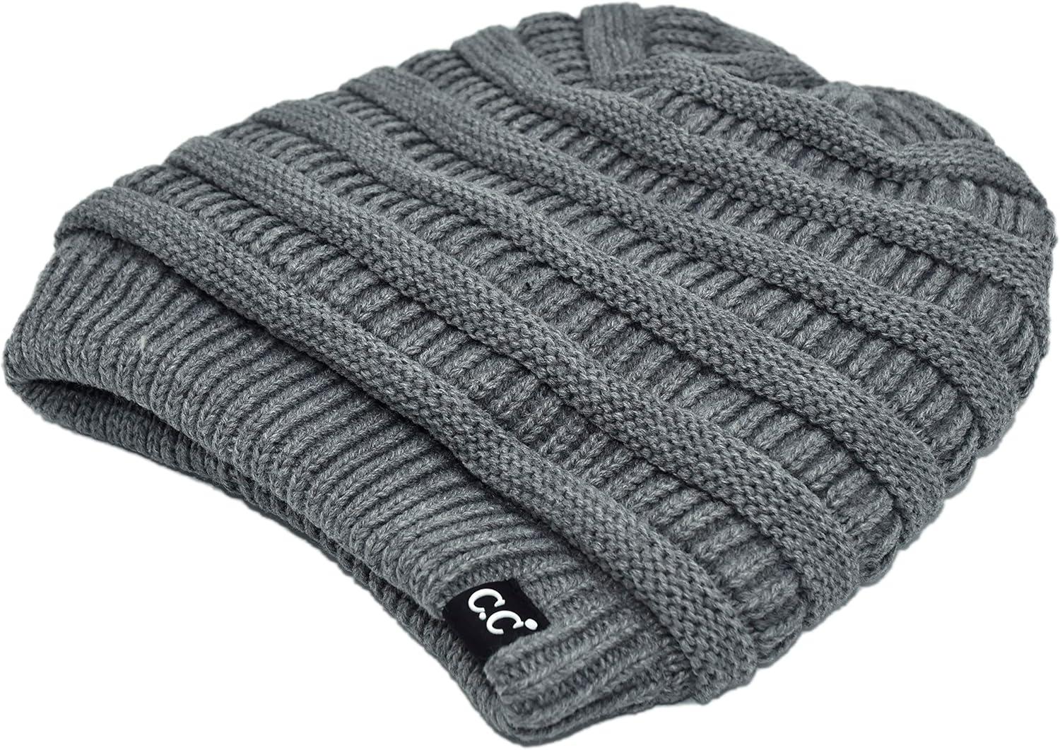 imageCC Winter Oversized Beanie Hat with Fuzzy Lining  Thick Knit Thermal Beanie for Cold Weather Soft Warm Fleece Lined CapLight Melange Grey