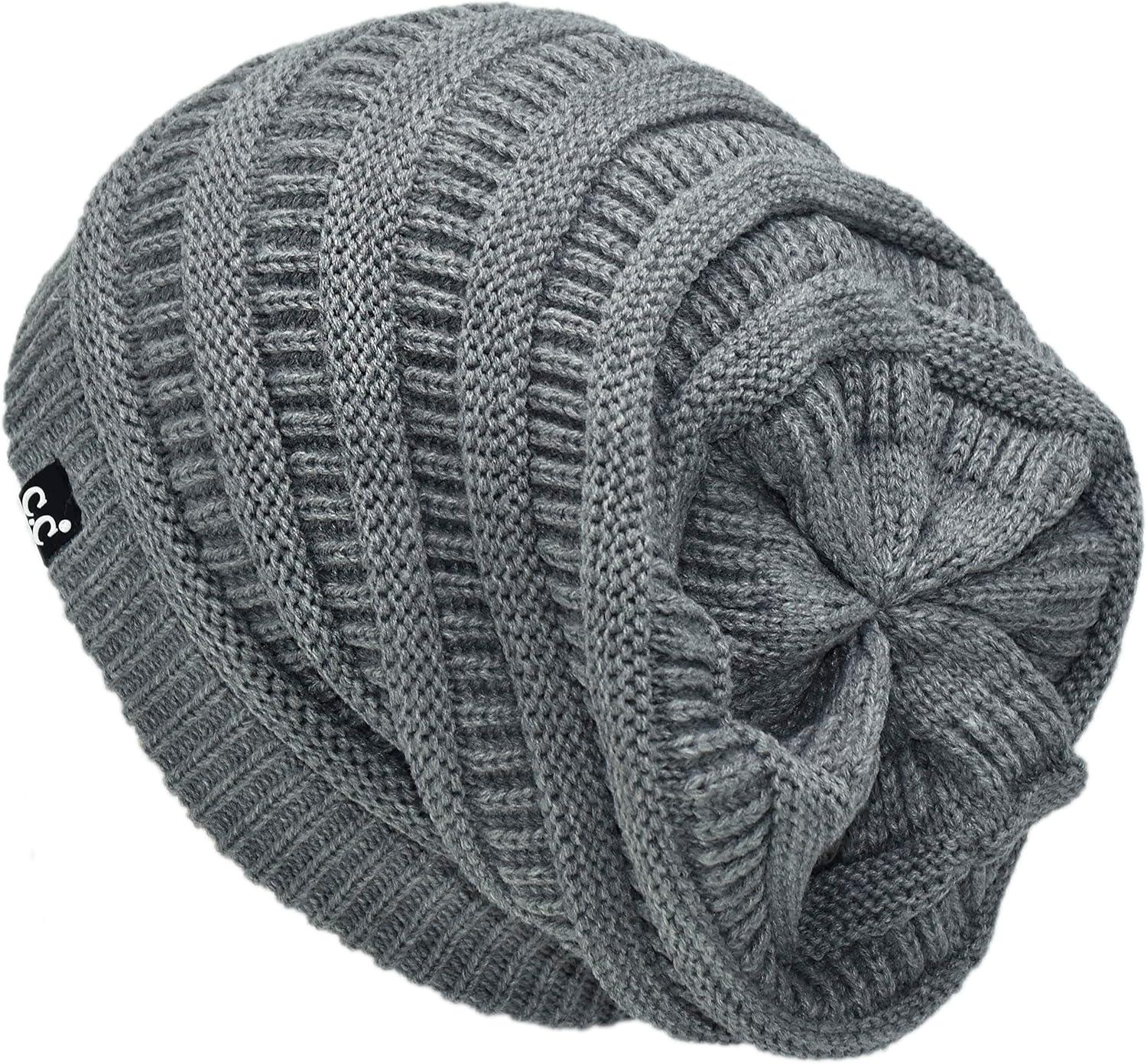 imageCC Winter Oversized Beanie Hat with Fuzzy Lining  Thick Knit Thermal Beanie for Cold Weather Soft Warm Fleece Lined CapLight Melange Grey
