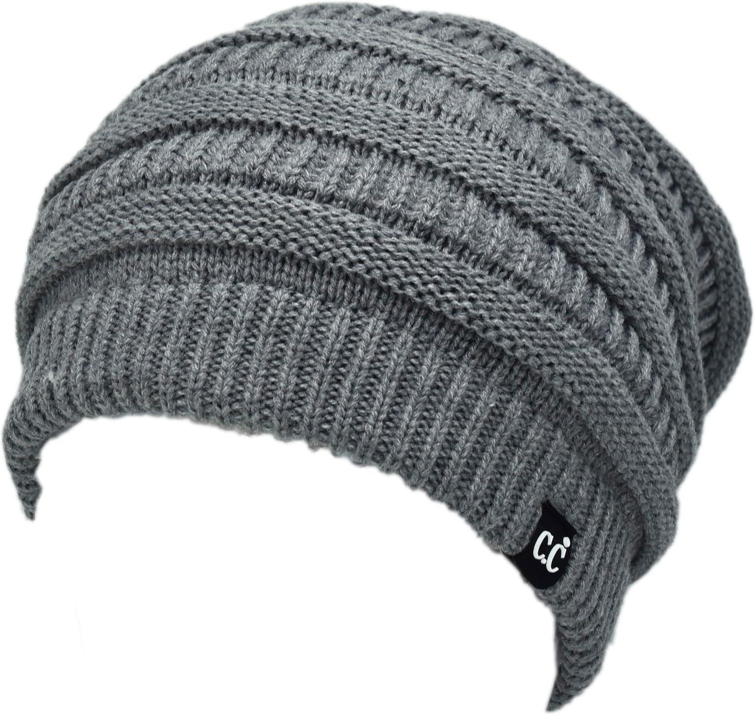 imageCC Winter Oversized Beanie Hat with Fuzzy Lining  Thick Knit Thermal Beanie for Cold Weather Soft Warm Fleece Lined CapLight Melange Grey