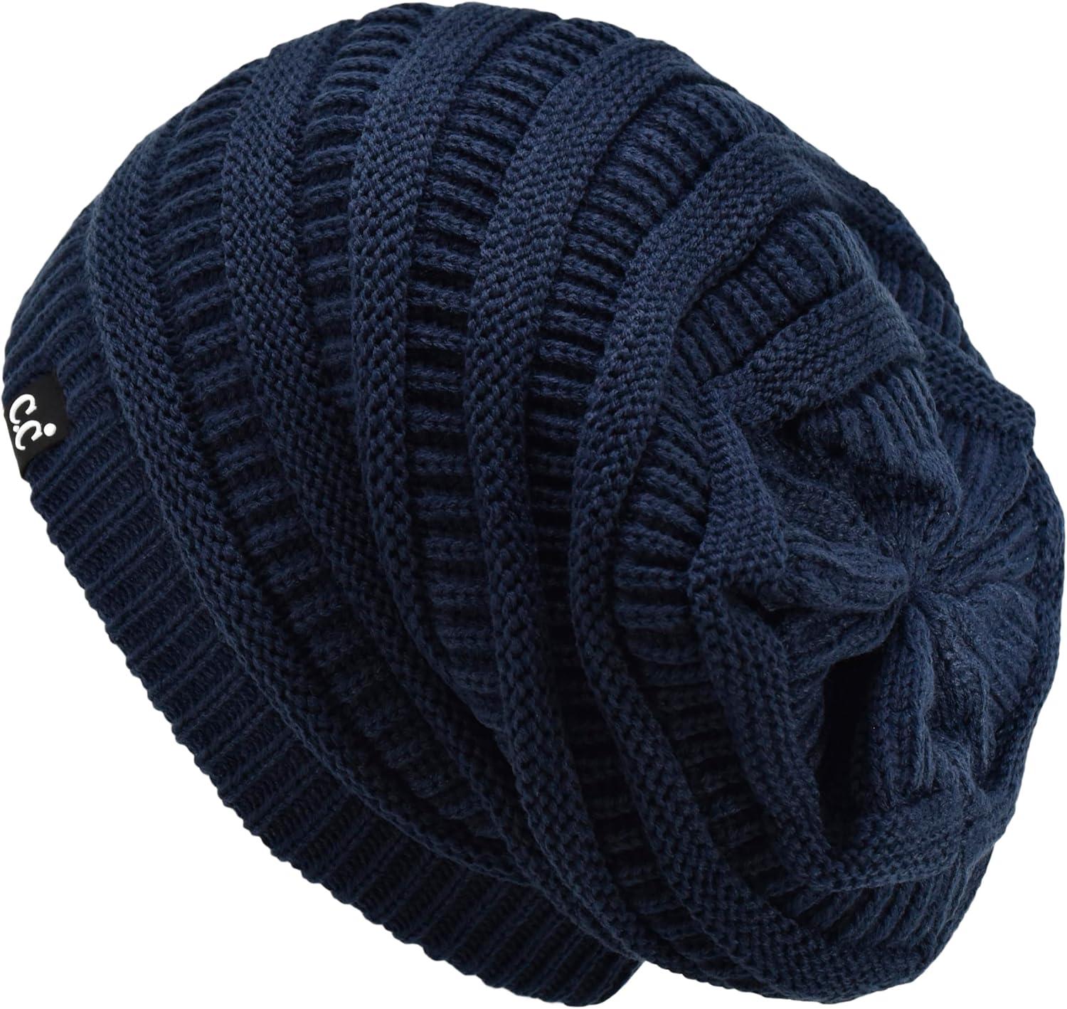 imageCC Winter Oversized Beanie Hat with Fuzzy Lining  Thick Knit Thermal Beanie for Cold Weather Soft Warm Fleece Lined CapNavy Blue